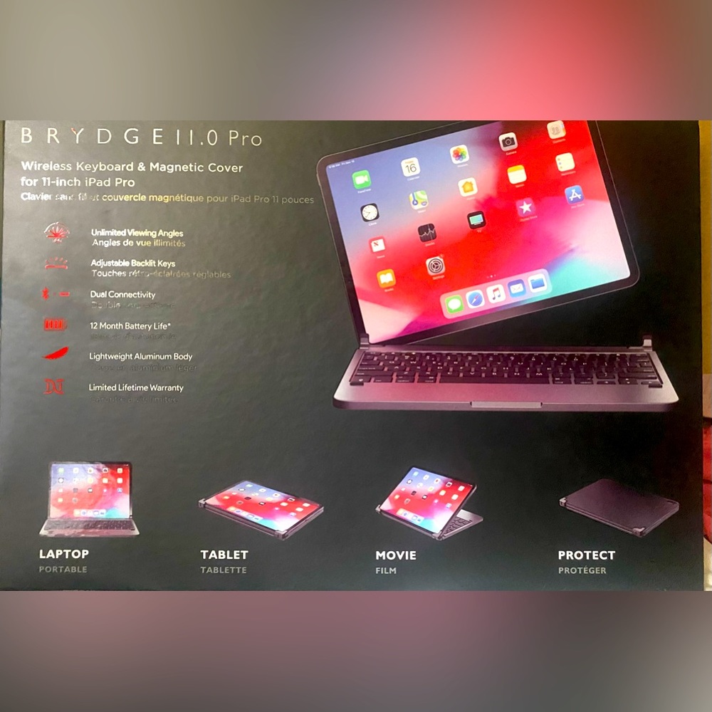 NEW IN BOX - BRYDGE WIRELESS KEYBOARD & MAGNETIC COVER FOR iPAD PRO 11